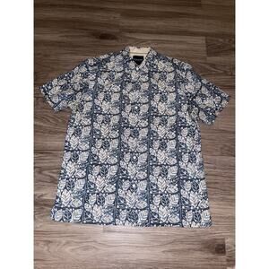 Tommy Bahama Shirt Mens Medium Blue White Limited Edition Silk Blend Hawaiian